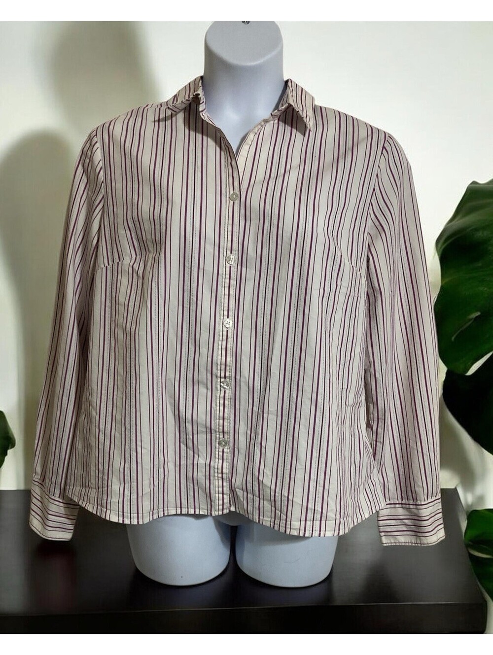 Women George Purple Striped Long Sleeve Button Up Cotton Blend Top Sz XXL